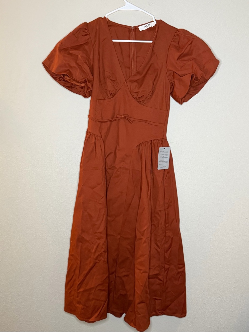 New ASTR Terracotta Linen Puff Sleeve Midi Dress Size Small